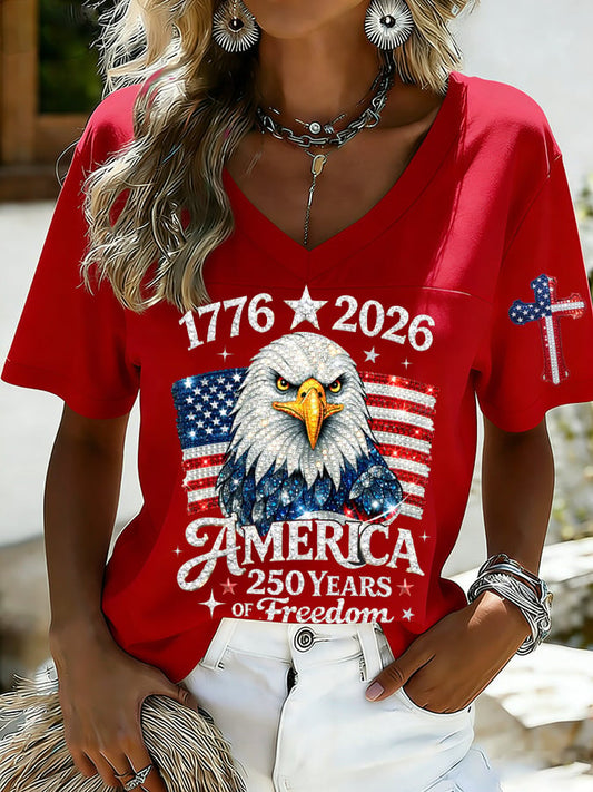 Women's 250th Anniversary Print V-Neck Top