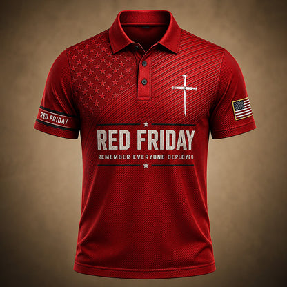 Men's Vintage Red Friday Print Polo Shirt