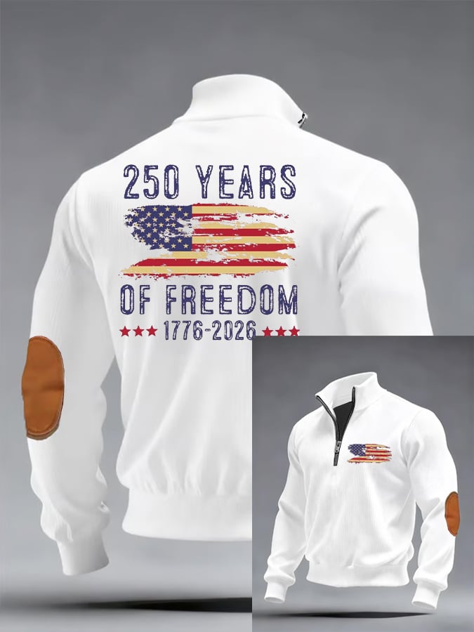 Men's 250th America Anniversary Casual Printed Zip Knit Sweatshirt