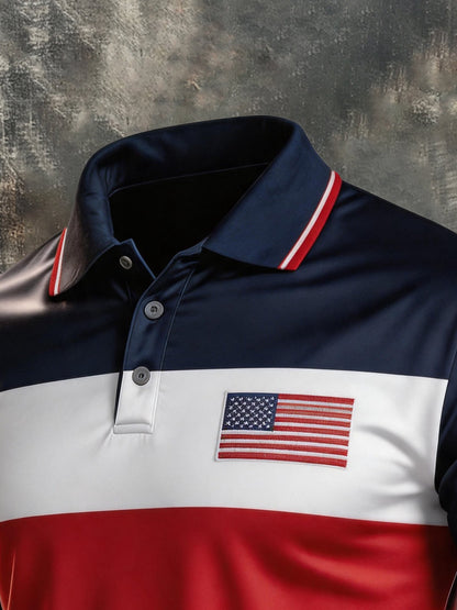 Men's Retro "Patriot" Color-Block Short-Sleeve Polo Shirt