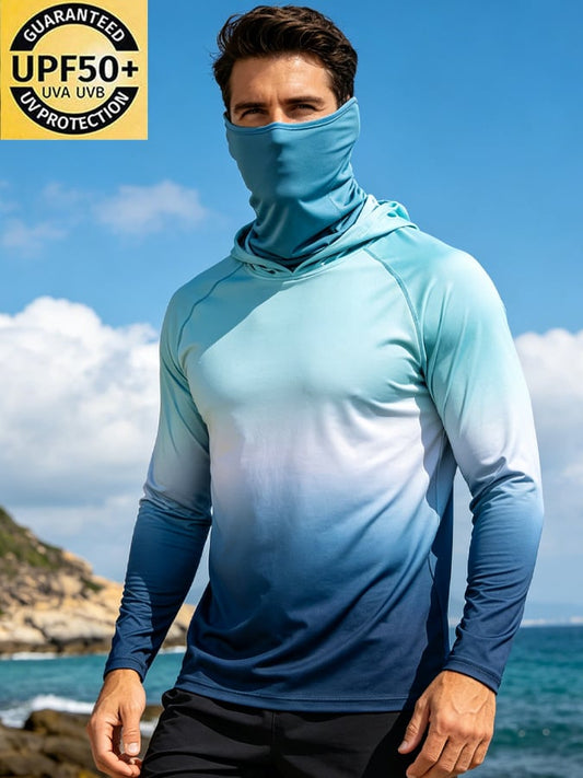 Men's Outdoor Sun Protection Breathable Cool Hooded Sun Protection Long-Sleeved Top