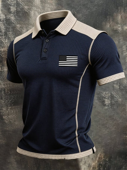 Men's Retro Knitted Polo Shirt with 3D Square Patchwork
