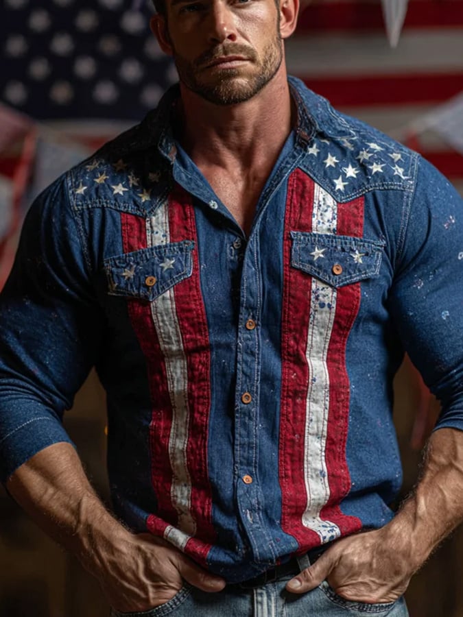 Men's Retro American 250th Anniversary Print Shirt