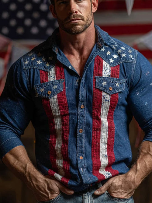 Men's Retro American 250th Anniversary Print Shirt