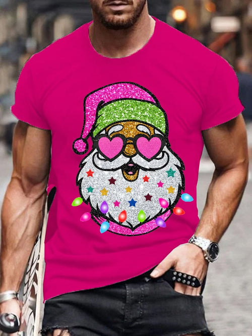 Men's Casual Shiny Santa Print T-Shirt