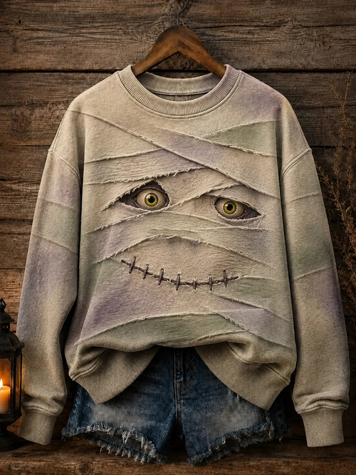 Women's Retro Halloween Smiley Face Print Sweatshirt