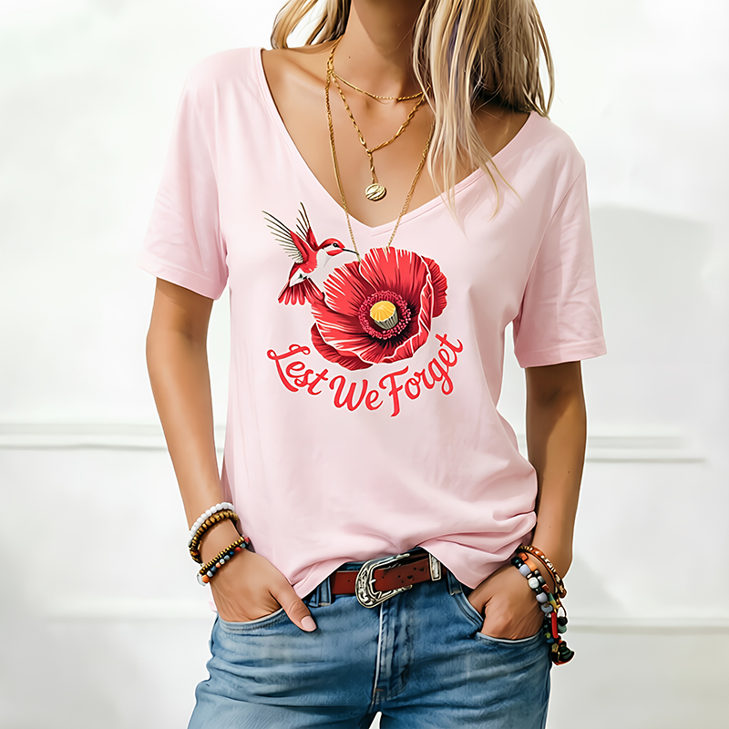 Memorial Day — "Lest We Forget" Commemorative Printed T-Shirt