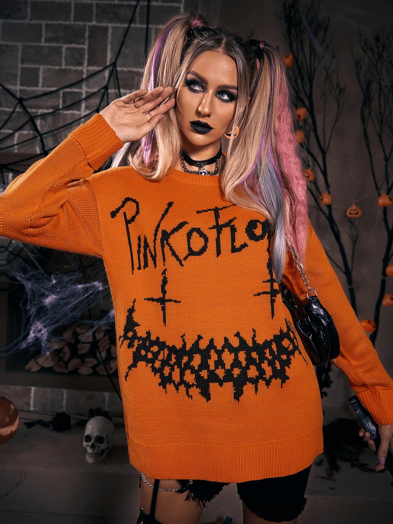 Women's Halloween casual print loose sweater