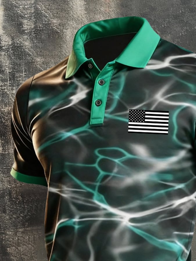 Men's Retro "Patriot" Color-Block Short-Sleeve Polo Shirt