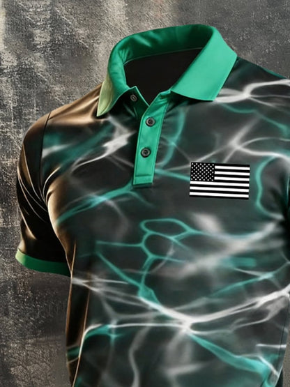 Men's Retro "Patriot" Color-Block Short-Sleeve Polo Shirt
