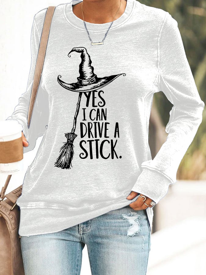 🔥Buy 2 Get 10% Off🔥Women's Yes I Can Drive A Stick Print Round Neck Sweatshirt