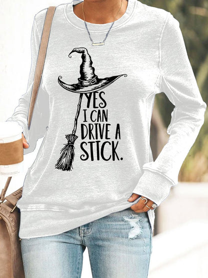 🔥Buy 2 Get 10% Off🔥Women's Yes I Can Drive A Stick Print Round Neck Sweatshirt