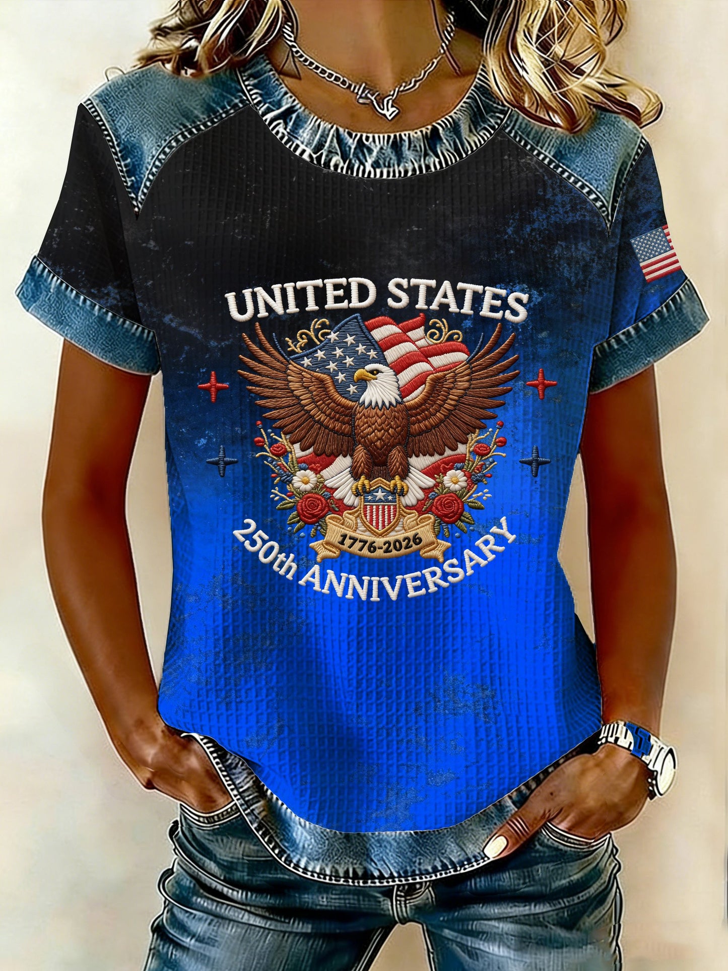 Women's 250th Anniversary American Denim Print Casual Top