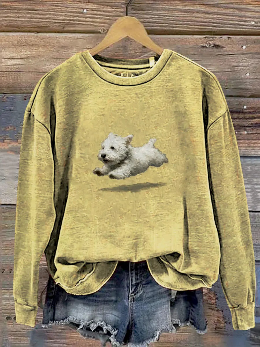 Funny Retro Cute Running Dog Art Print Casual Sweatshirt