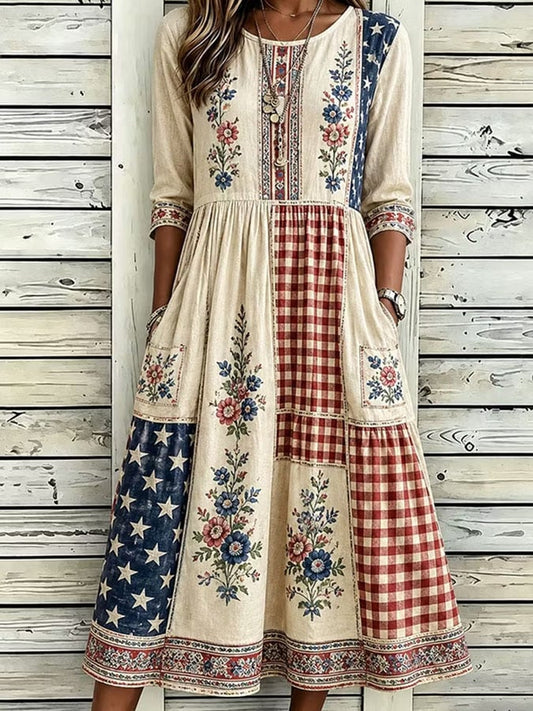 Women's Vintage Floral Art Print Dress