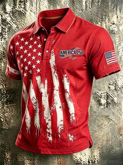 Men'S Casual 250Th Anniversary Embroidered Printed Polo Shirt