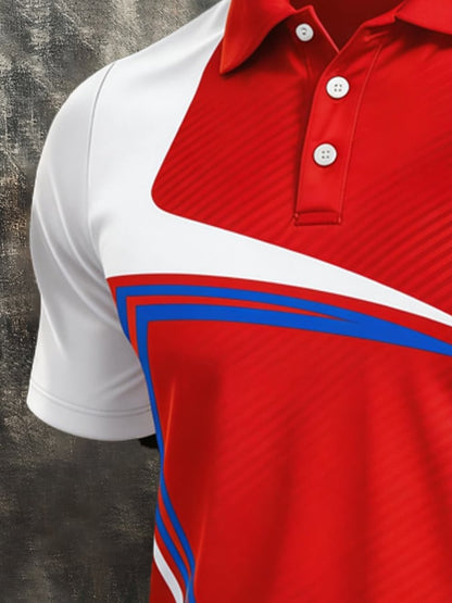 Men's Retro Patriotic Color-Block Short-Sleeve Polo Shirt