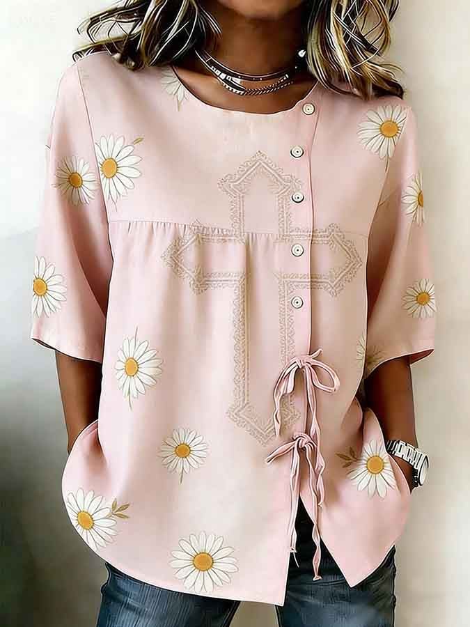 Women's Retro Faith Floral Print Top