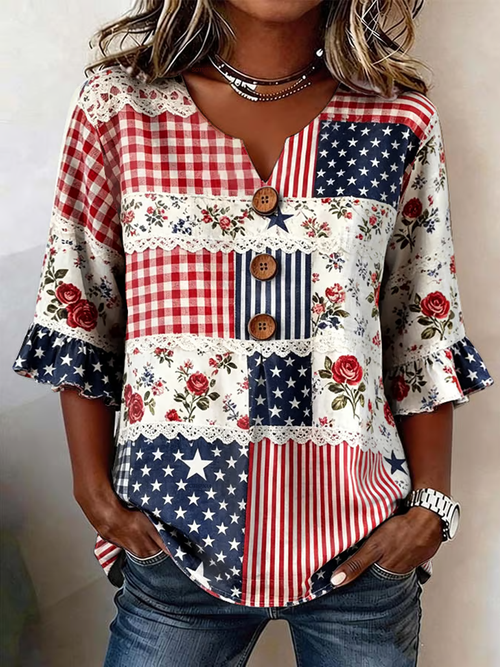 🔥Buy 3 Get 10% Off🔥Women's casual patriotic printed top