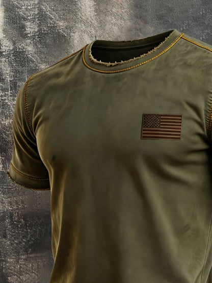 Men'S Vintage Biker-Style Washed Cotton Short-Sleeve T-Shirt With Distressing