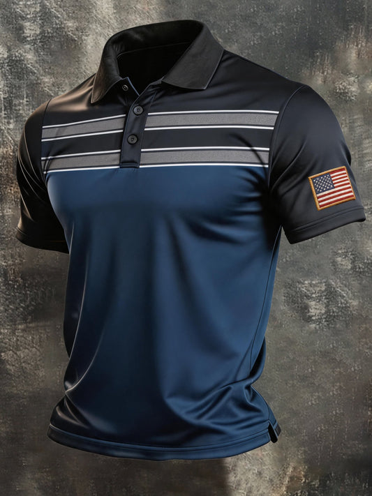 Men's Retro "Patriot" Color-Block Short-Sleeve Polo Shirt
