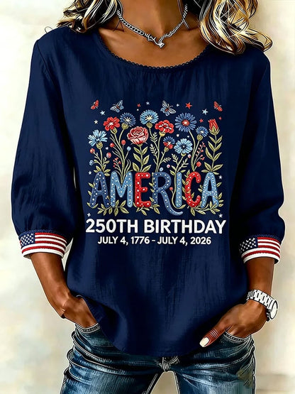 Women's 250 Years Of Freedom Flower Art Print  Top