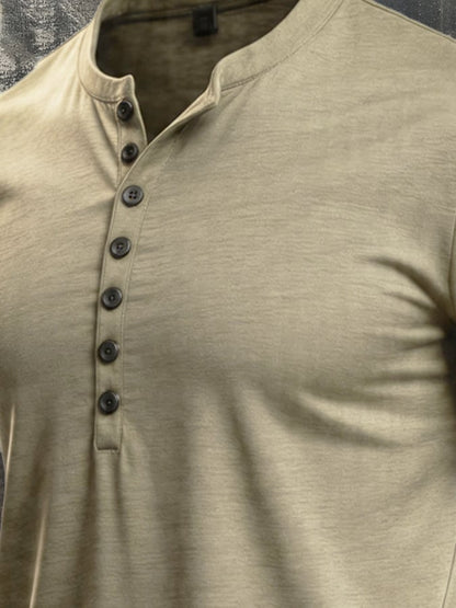 Men's Vintage Slub Cotton 100% Pure Cotton Stretch Short-Sleeve Henley T-Shirt