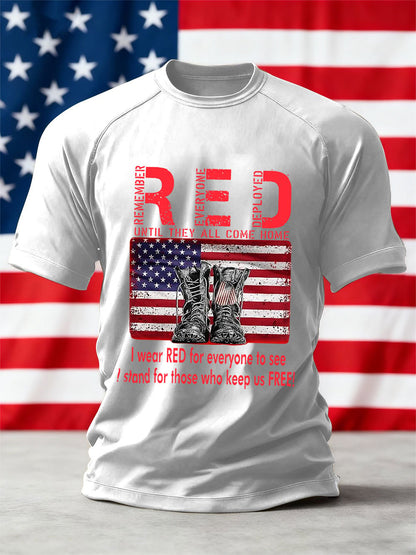 Men's We'll Wear Red to Remember Them Printed Crew Neck Short Sleeve T-shirt