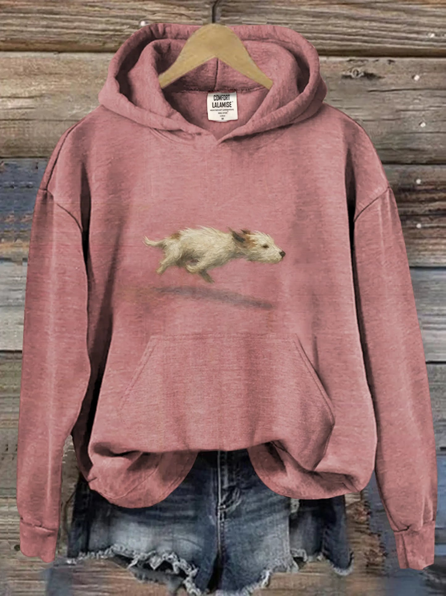Funny Cute Running Dog Art Casual Hoodie Sweatshirt