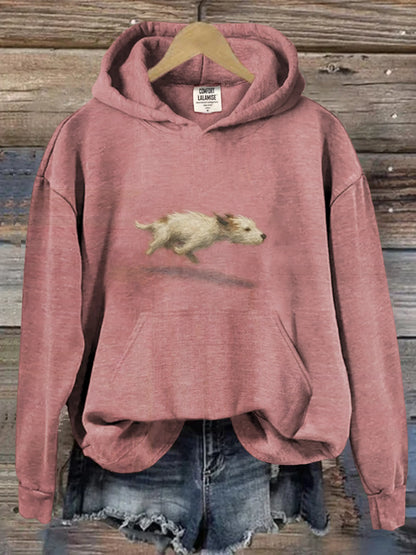 Funny Cute Running Dog Art Casual Hoodie Sweatshirt