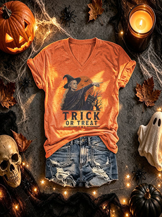 V-Neck Retro Funny Halloween Basketball Don't Point At Me Trick Or Treat Print T-Shirt