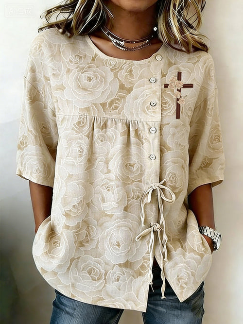 Women's Retro Faith Floral Print Top