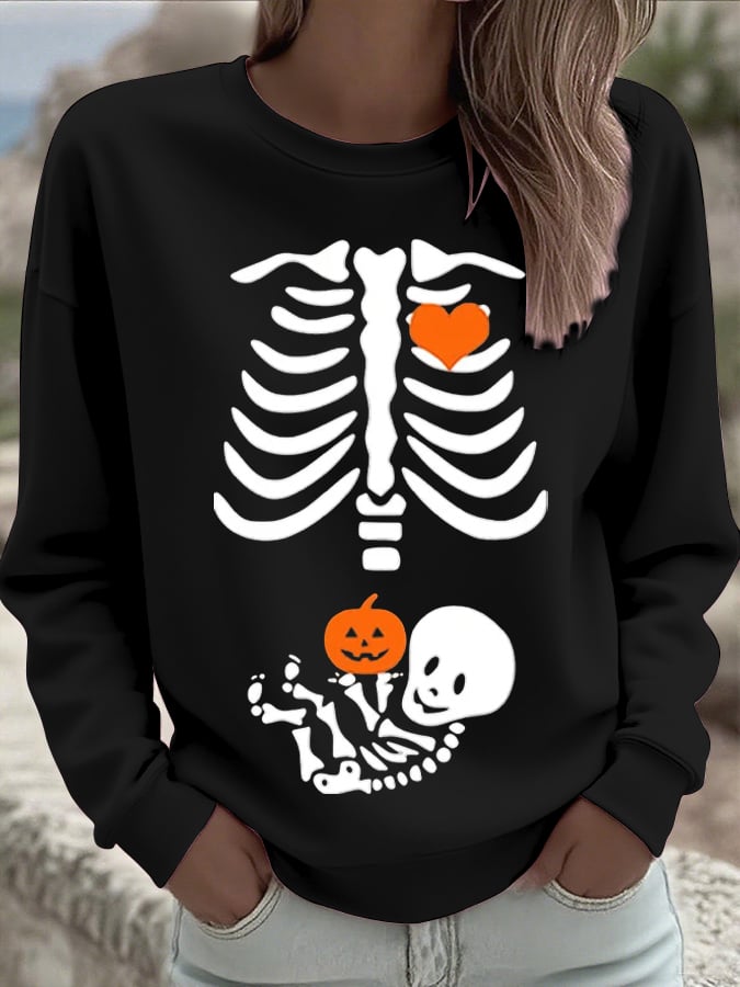🔥HOT SALE🔥Women's Skeleton Halloween Maternity Print Sweatshirt