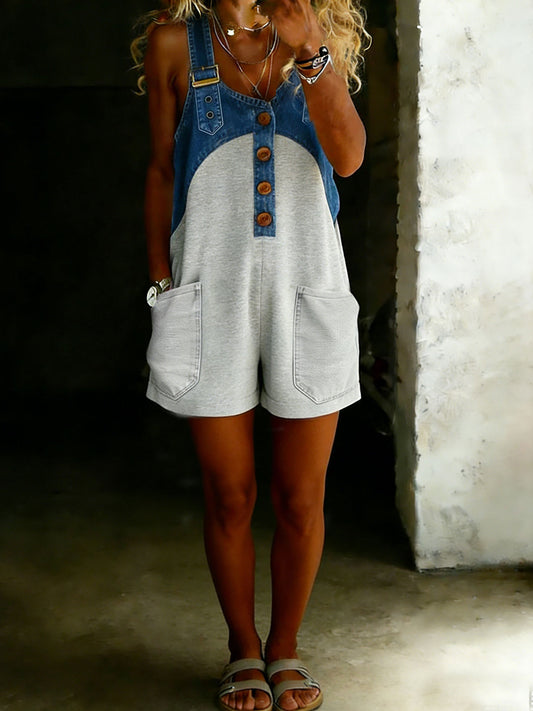 Women’s Casual Denim Sleeveless One Piece Short Jumpsuit