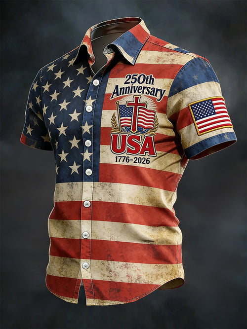 Men's Retro American 250th Anniversary Short-Sleeved Shirt