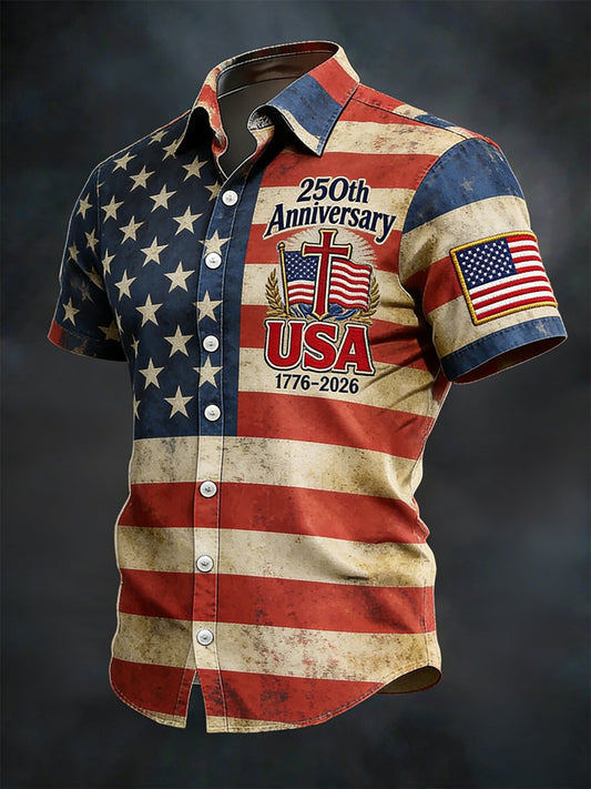 Men's Retro American 250th Anniversary Short-Sleeved Shirt