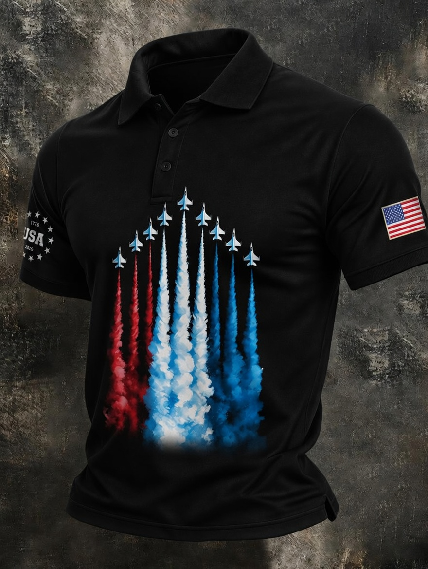 Men'S Retro American Patriots Independence Day 250Th Anniversary Commemorative Lapel Short Sleeved Shirt