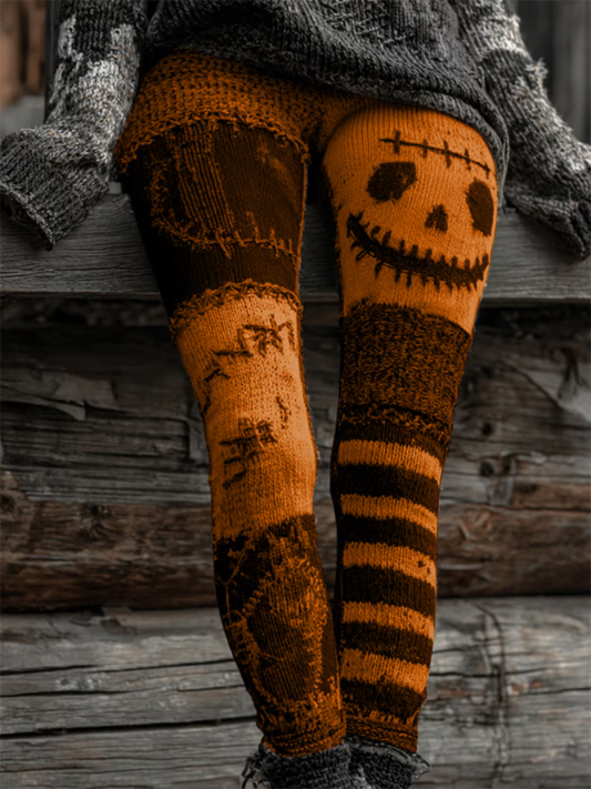 Women's Retro Halloween Rose Skull Print Leggings
