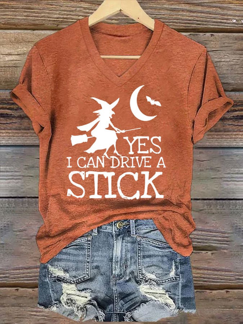 Women's Yes I Can Drive A Stick Print Casual T-Shirt