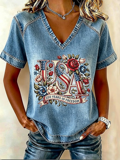 Women's 250th Anniversary Freedom Flower Art  Print   Shirt