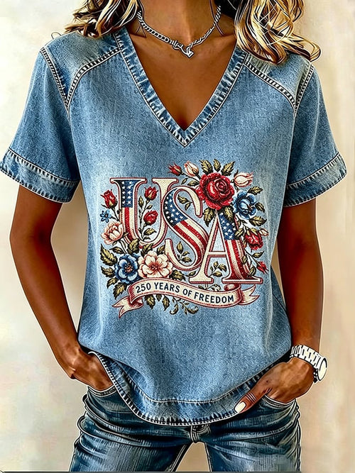 Women's 250th Anniversary Freedom Flower Art  Print   Shirt