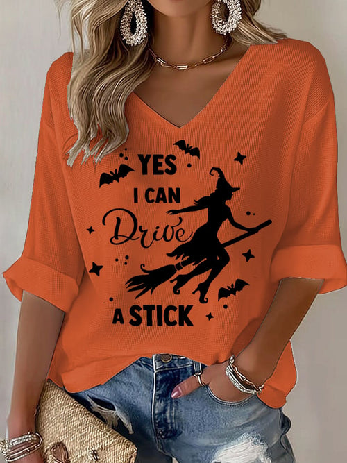 🔥HOT SALE🔥🔥Buy 2 Get 10% Off🔥Women's Yes I Can Drive A Stick Print V Neck T-shirt