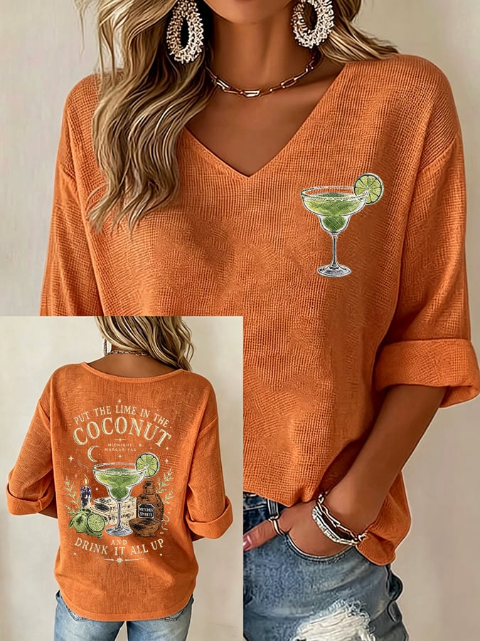 Women's Midnight Margaritas Print V Neck Top