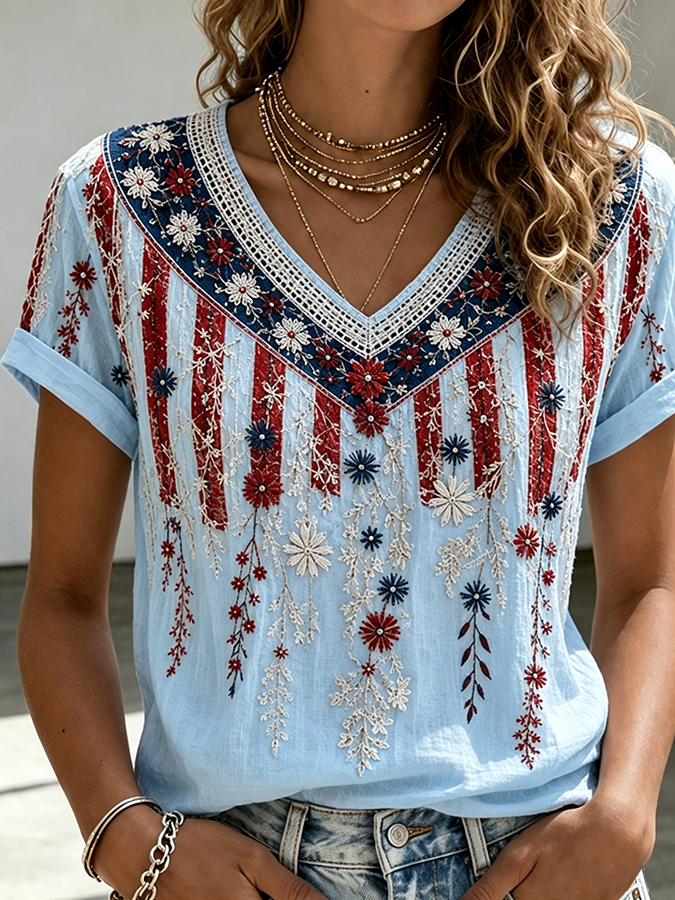 Women's American Flag Printed Casual T-shirt