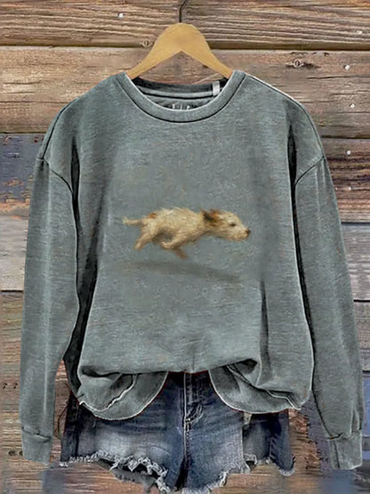 Funny Cute Running Dog Art Print Casual Sweatshirt