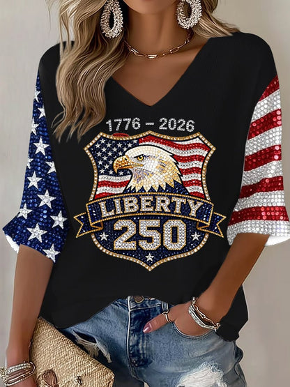 Women's 250th Anniversary Of The United States Printed V-Neck Top