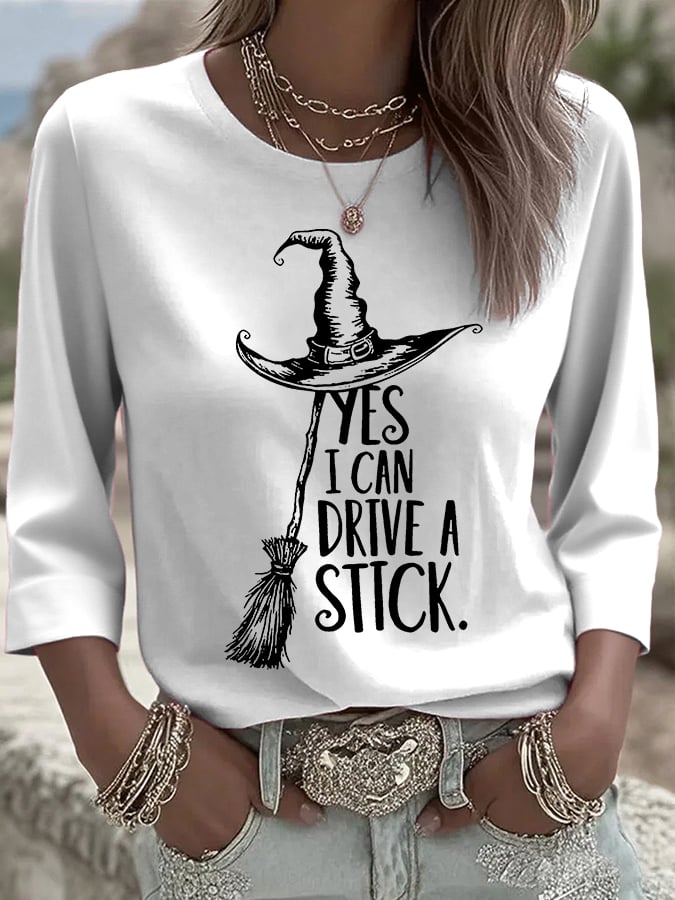 🔥HOT SALE🔥Women's Yes I Can Drive A Stick Printed Round Neck T-Shirt
