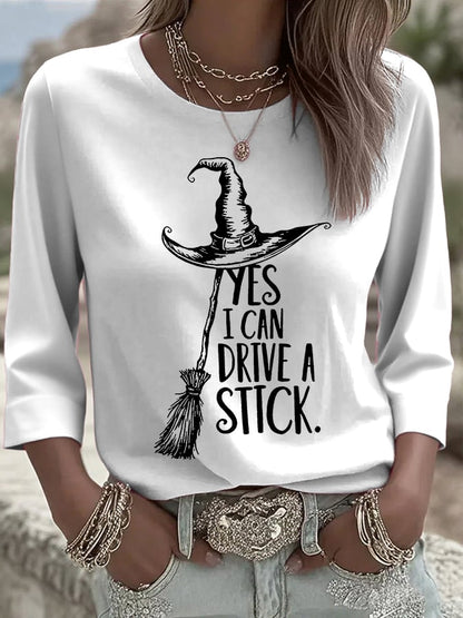 🔥HOT SALE🔥Women's Yes I Can Drive A Stick Printed Round Neck T-Shirt