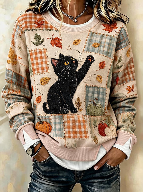Women's Crew-Neck Printed Faux-Layered Pullover Sweatshirt