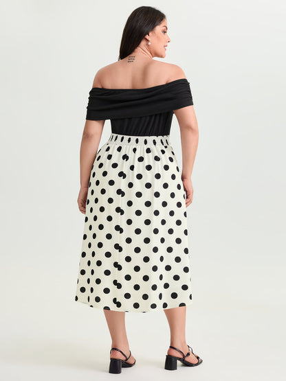 Polka Dot Charm Off-Shoulder Midi Dress